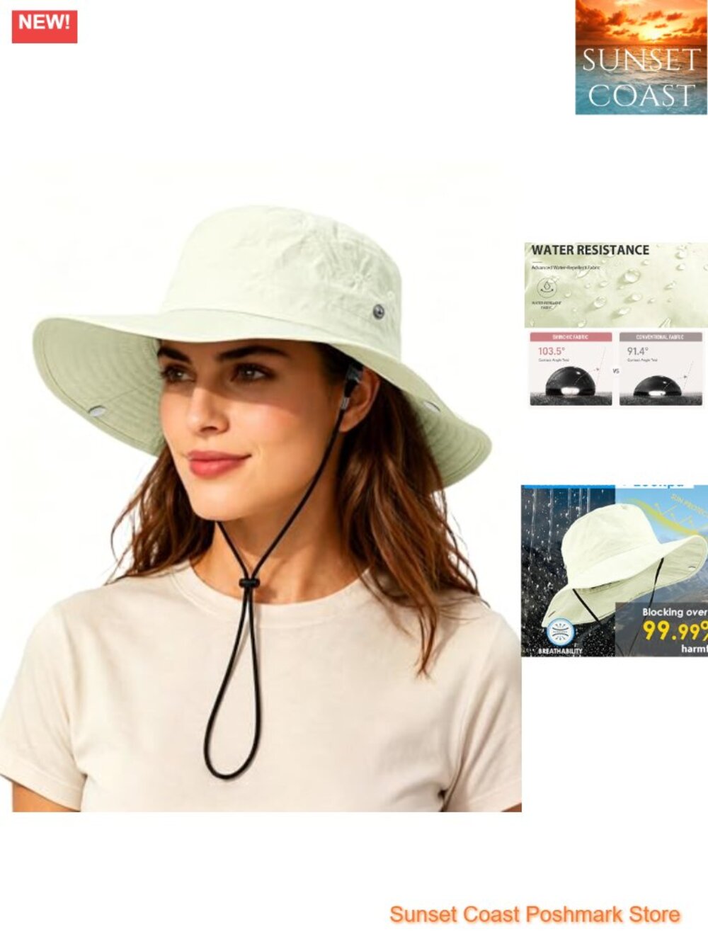 Waterproof Wide Brim Bucket Rain Hat UPF50+ Cowboy Sun Hat